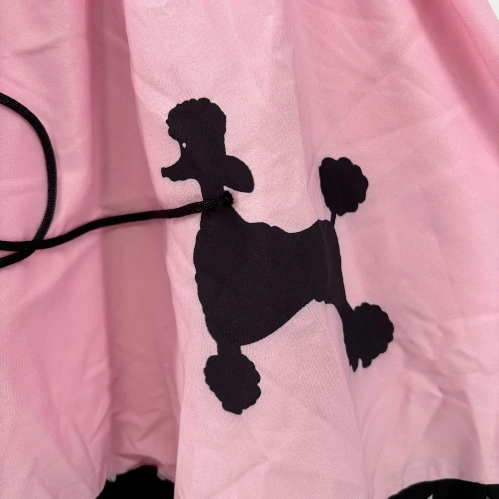 Kids Pink 1950s Poodle Dress Retro Sock Hop Costume Polka Dot Belted Size Large